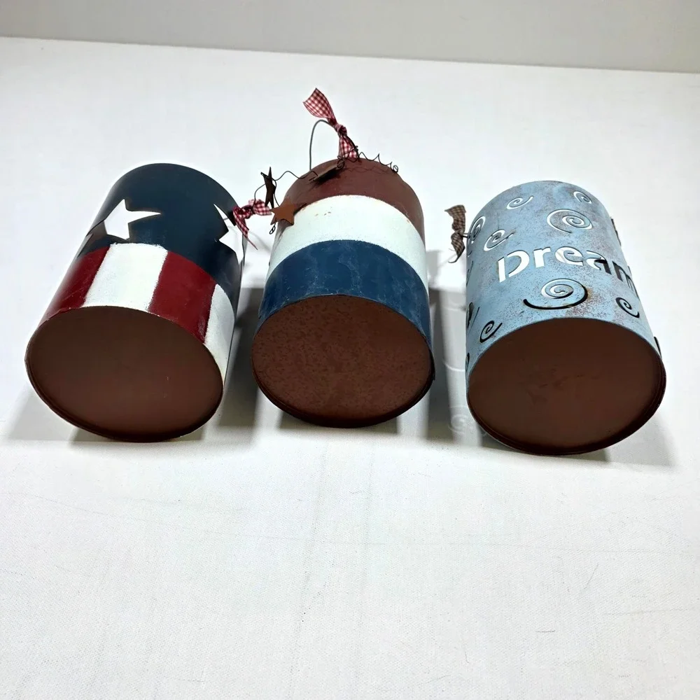 Lantern Set Red White Blue Patriotic USA Americana Decor farmhouse primitive
